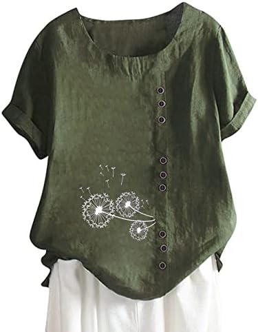 חולצות פשתן כותנה לנשים חולצות שרוול קצר צוות צוואר צבע אחיד בצבע אחיד מזדמן
