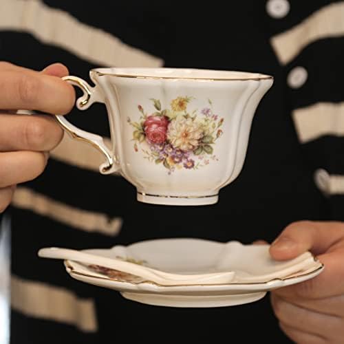 עצם Acmlife סין חרסינה ערכת תה חרסינה למבוגרים, 21 חתיכות סט תה וינטג 'באנגלית עם קומקום, ערכות תה פרחוניות למסיבת