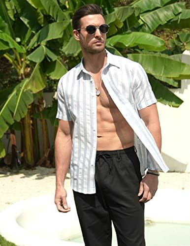 פשתן קואופנדי פשתן חולצות שרוול קצר מזדמן כפתור במורד חולצת החוף בקיץ