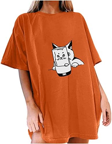 2023 חולצת טי גרפית מצחיקה לחתול לחתול לנשים בתוספת טיפה גודל כתף צמרת שרוול קצר