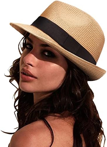 נשים קש פנמה כובע נסיעות פדורה חוף שמש כובע קיץ רחב ברים קש להפשיל כובע עד 50+