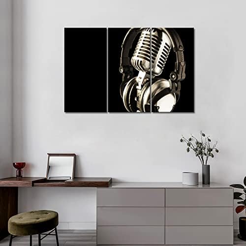 אוזניות ומיקרופון תלוי על זה קיר אמנות ציור התמונה הדפסה על בד מוסיקה תמונות לעיצוב בית קישוט מתנה