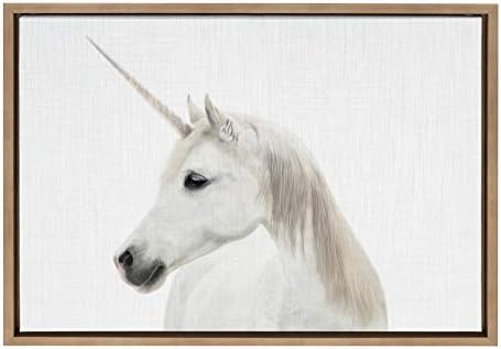 קייט ולורל סילבי מג ' סטיק לבן חד קרן הדפס בעלי חיים ממוסגר בד קיר אמנות, 18 על 24 זהב