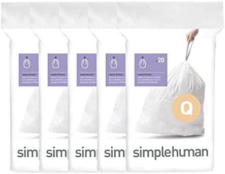 Simplehuman P שקיות זבל בהתאמה אישית בהתאמה אישית של שקיות זבל בחבילות מתקן, 20 ספירה, לבן & q שקיות זבל בהתאמה
