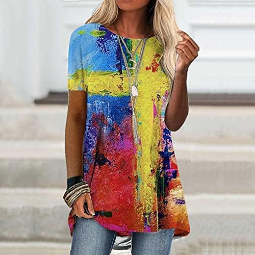 חולצות טריקו לנשים מודפסות טרנדי מקרית שרוול קצר קיץ חולצות אופנה קל משקל