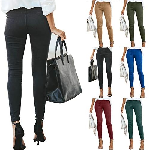 נשים מקרית למתוח אצן מכנסיים קלאסי מוצק צבע סקיני מכנסי טרנינג נמתח מכנסיים