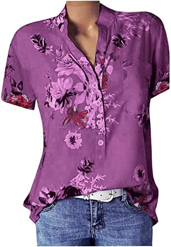 צמרות קיץ לנשים 2023 חולצת הדפס פרחונית וינטג