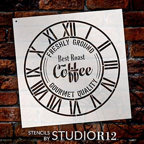סטנסיל שעון קפה עגול - ספרות רומיות תעשייתיות - ציור DIY שעוני עץ כפרי קטן עד גדול במיוחד לעיצוב הבית - גודל בחר)