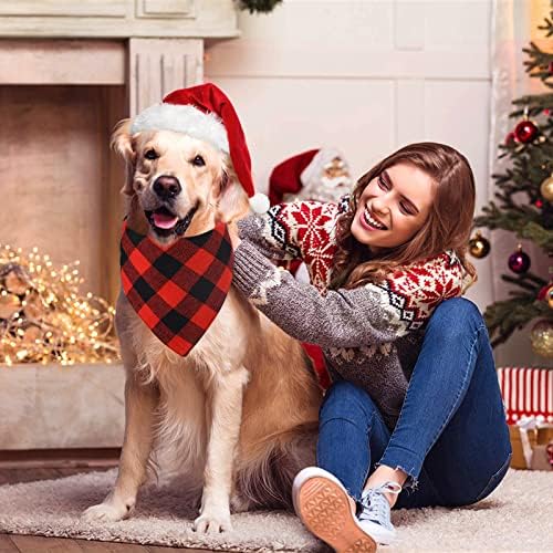 MALIER 4 Pack כלב בנדנה חג המולד קלאסי משובץ מחמד חיות מחמד בנדנה צעיף משולש שיניים קרכיאפ אביזרי תלבושות לחיות מחמד