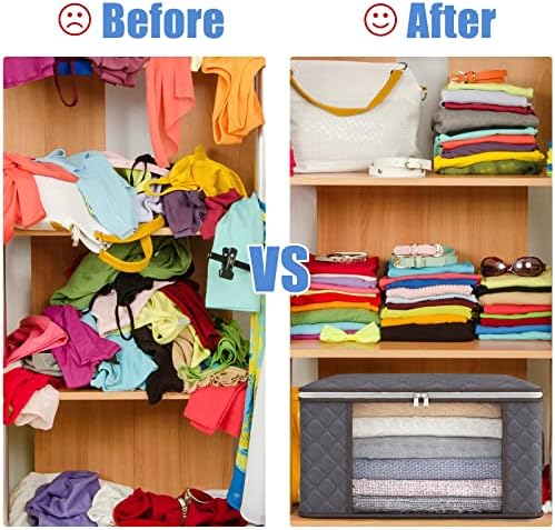 תיקסוואל 8 שקיות אחסון שמיכה אחסון בגדים מתקפל עם ידיות מחוזקות רוכסנים יציבים מיכלי אחסון לחדר שינה במעונות כרית בגדים,