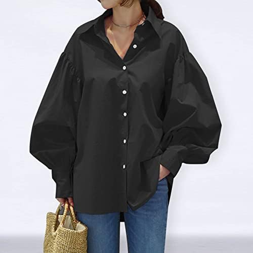 חולצות שחורות לילדות נוער פנס שרוול ארוך שרוול ארוך צוואר גבוה טרקלין קרדיגן קרדיגן חולצה בסיסית כפתור נשים 2023 AB XXL