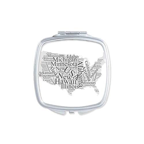 אמריקה ארהב מפת עיר וורדקלאוד מראה נייד קומפקטי כיס איפור כפול צדדי זכוכית