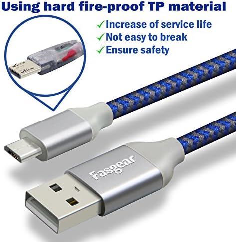 FASGEAR MICRO USB כבל 10 FT, 3 חבילות טעינה מהירה מיקרו USB 2.0 נתונים במהירות גבוהה סנכרון ניילון ארוך ניילון קלוע מטען