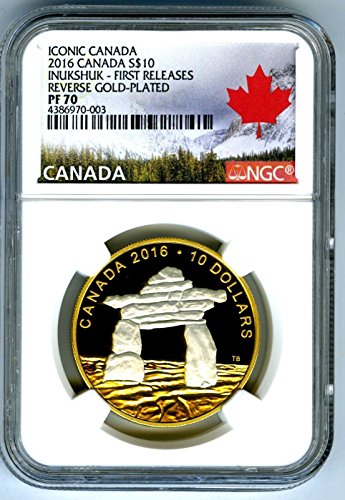 קנדה איקונית 1/2 אונקיה הוכחת כסף מוזהבת זהב אינץוק משחררת לראשונה כסף איקוני 10 $ PF70 NGC UCAM