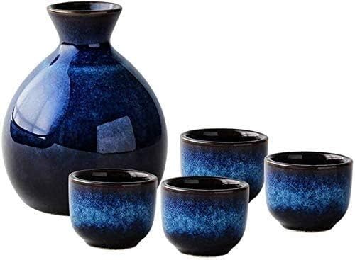סט סאקה יפני, 5 חלקים חתיכות כחול קרמיקה כוסות כוסות יין, כוסות כוס יין לשירות סאקה חמה/קר, לעיצוב המתנה הטובה ביותר למשפחה