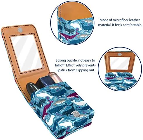 קריקטורה כחול דולפין דפוס איפור שפתון מחזיק מקרה עבור מחוץ מיני שפתון מקרה עם מראה נסיעות שפתון פאוץ