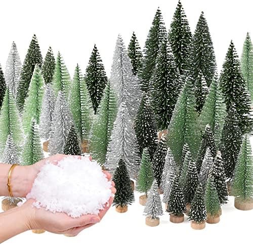 30 יחידות עצי חג המולד מיני עם 10.6 אונקיות קישוט שלג מזויף, 5 גדלים עץ חג המולד מלאכותי עץ בקבוק עצי שלג מלאכותי שלג מזויף