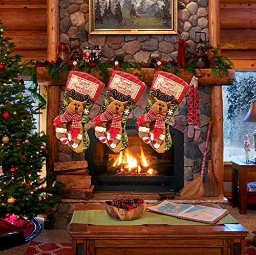 גרבי חג המולד של RMAMSCOV, 1 פאק 20 גרבי חג המולד הגדולים הקלאסיים עם פלאיק שלג תלת מימדי, איש שלג, אח קטיפה של איילים תלייה