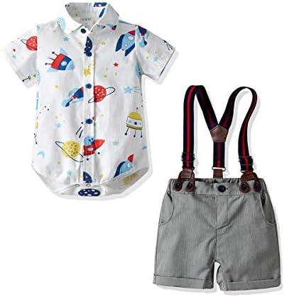 חליפות תלבושת של תינוקות ג'נטלמן חליפות חליפות לתינוק בנים מכנסיים קצרים מוגדרים חולצת רומפר שרוול קצר+מכנסי מתלה+עניבת