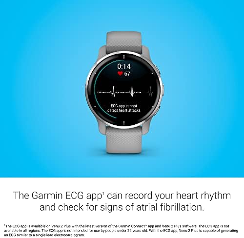 Garmin Venu 2 Plus, GPS Smartwatch עם שיחה וטקסט, תכונות ניטור מתקדמות לבריאות וכושר, כסף עם פס אפור