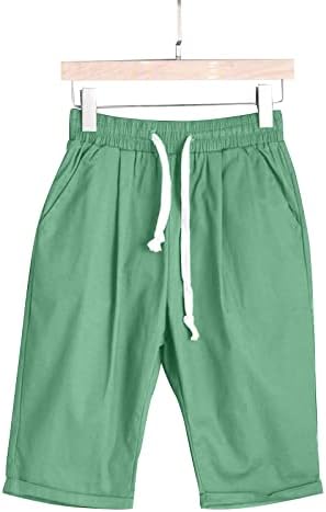 מכנסי פשתן כותנה של נשים קיץ פלוס מכנסיים קצרים בגודל מותניים גבוהים שרוך טרקלין כיס אימון חוף חמש נקודות מכנסיים