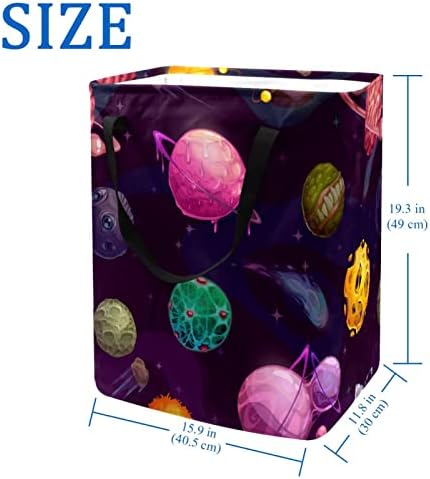 סל כביסה מתקפל בהדפס כוכב חלל מצויר צבעוני, סלי כביסה עמידים למים 60 ליטר אחסון צעצועי כביסה לחדר שינה בחדר האמבטיה