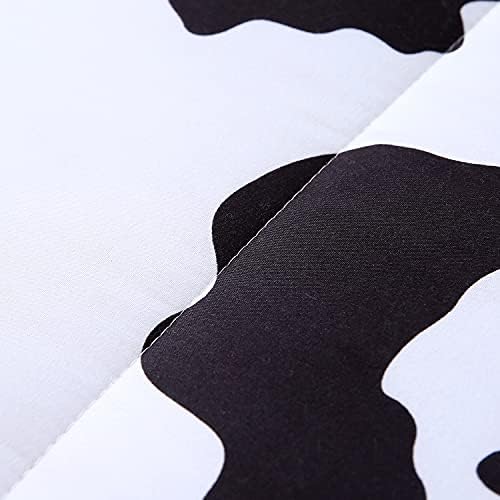 מיטת הדפסת פרה של מנגסי בשקית - שמיכת הדפס פרה מגדירה גודל מלא, מצעים הפיכים בשחור לבן עם סדיני מצעים