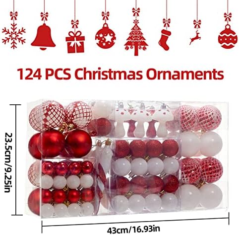 124 יחשב קישוטי כדור חג המולד, קישוטים לקישוטי כדורי חג מולד, אטומים למפוצצים, קישוטי עץ חג המולד דקורטיביים שונים, קישוטי