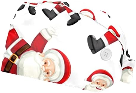 כובע עבודה עם כפתור, 2 מחשבים מתכווננים כובע אחורי כובע זיעה כיסוי שיער לנשים, דפוס חג המולד האדום של סנטה קלאוס