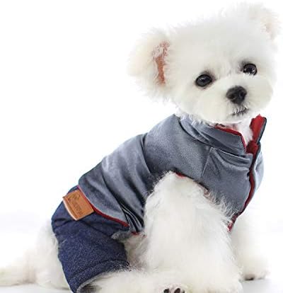 Uxzdx cujux סרבל חורף חם לכלבים מכנסי ג'ינס בגדי ביצ'ון ביד אפוד כותנה ממולא ארבע רגליים
