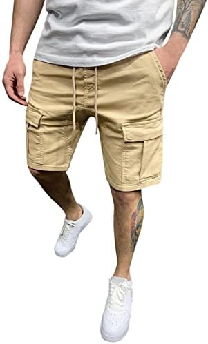 מכנסי מטען לגברים, מכנסי מטען לגברים קיץ מכנסיים טיולים רופפים מוצקים אופנה מכנסי שרוך חיצוניים עם כיסים