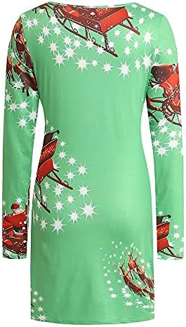 נשים 2022 סווטשירט חג המולד שרוול ארוך שרוול אייל מודפס שמלת חולצה גדולה