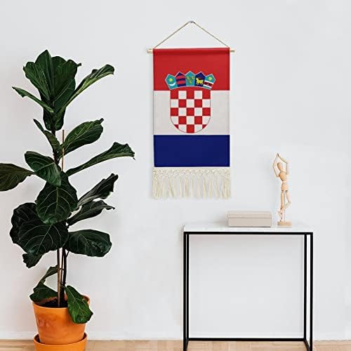 דגל קרואטיה כותנה ופשתן פוסטרים תלויים בתמונות ציור יצירות קיר תמונה עם ציצית לקישוט הסלון הביתי