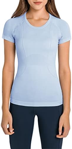 חולצות אימון של Qoaaie לנשים שרוול קצר חדר כושר אתלטי יוגה צמרות צווארון דחיסה חולצת טי יבש
