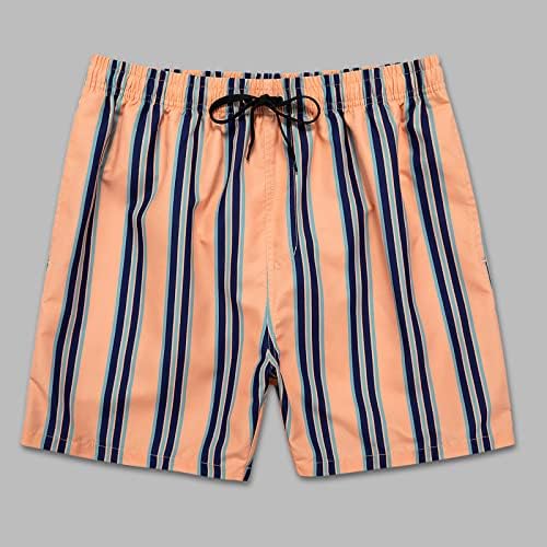 מכנסיים קצרים של לוח הקיץ של Beuu לגברים, דפוס פס אנכי גזעי שחייה הוואי מזדמנים עם מכנסי חוף אלוהה בטנה של רשת
