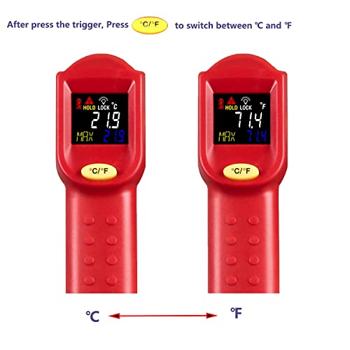 מדחום אינפרא אדום ללא קשר דיגיטלי טמפרטורת טמפרטורת אקדח תצוגת צבע -36.4 ℉ ～ 968 ℉ עם תאורה אחורית ומדד מקסימום