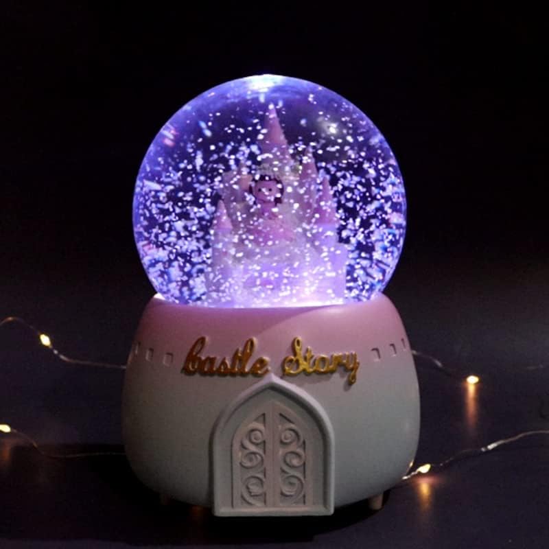מוסיקה מעודנת ומוזיקה מקסימה של אורות קופסאטיביים צפים פתיתי שלג בתוך טירת הטירה נסיכה זכוכית כדורי בדולר קופסת מוסיקה