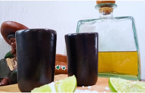 סט כוסות שוט חימר של 2 כוסות שוט טקילה מקסיקניות אותנטיות-2 אונקיות-בארו ברודידו-צבוע בעבודת יד )