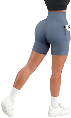 Beuu נשים חוצה מותניים אימון מכנסיים קצרים מותניים גבוהים יוגה מכנסי כושר קצרים קת מרמה מותניים גבוהים אופנוען מכנסיים