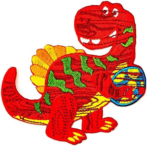 קלנפלוס דינוזאור מצחיק תפור ברזל על טלאי אדמה רקום מלאכה בגדים בעבודת יד שמלת צמח כובע ג'ין מדבקת דינוזאור אדום