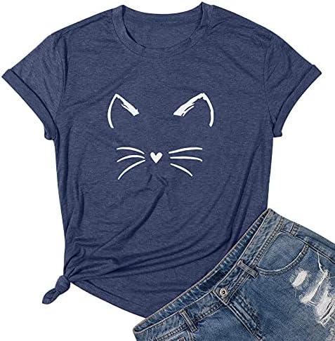 חתול חולצות נשים חמוד חתול מתנות חתול אוהבי מזדמן קצר שרוול גרפי אמא חולצות
