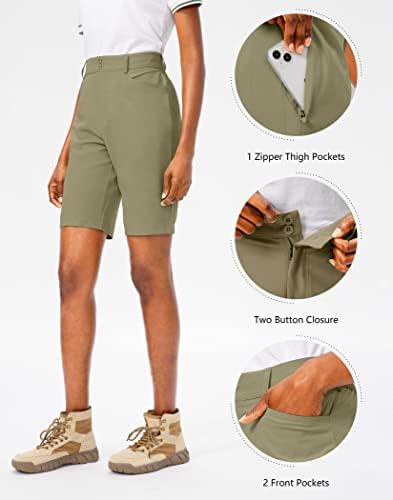 מכנסי טיול גולף לנשים קצרים משקל קל יבש 9 מטען ברמודה ארוך מכנסיים ארוכים באורך הברך עם כיסים לנשים