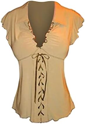 גופיות זורמות לנשים, חולצת שרוול קצר בגזרה נמוכה לנשים חופשת קיץ קולורבלוק פרע