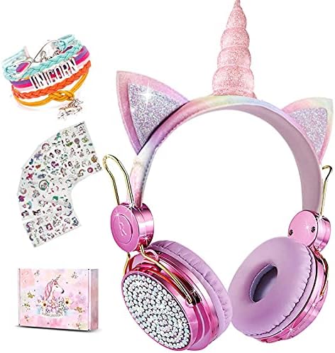 אוזניות אלחוטיות חד קרן לילדים, Bluetooth באוזן חתול 5.0 מעל אוזניות אוזניים עם מיקרופון לסלולרי/אייפד/מחשב נייד/מחשב/טלוויזיה/PS4/Xbox