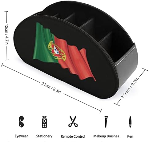 מחזיק שלט רחוק של דגל פורטוגל עם 5 תאים עור PU עור רב-פונקציונלי אחסון קאדי תיבת מארגן שולחן עבודה עבור טלוויזיה
