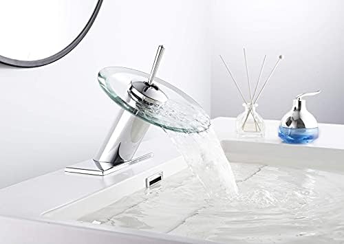 כרום ברז אמבטיה מפל מפל זכוכית זרבובית ידית יחידה כיור אמבטיה ברז ברז חור אחד חור אגן כיור אגן מערבל ברז על סיפון מודרני