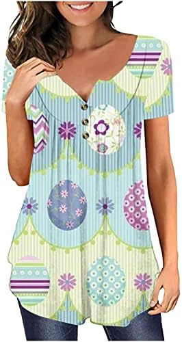 נשים מצחיקות ביצי ארנב חמודות מדפיסות חולצות פסחא מחבירות טוניקת בטן 2023 צמרות שרוול קצר בקיץ ללבוש עם חותלות