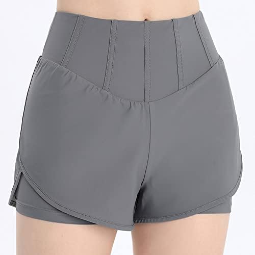 CJHDYM נשים מכנסי יוגה קצרים אופנה מותניים גבוהים מזויפים שני חלקים מכנסי טניס קצרים יבש מהיר נושם כושר רץ