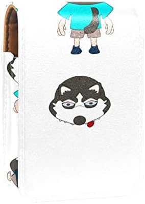 איפור שפתון מקרה שפתון תיק עם מראה נייד שפתון אחסון פאוץ גלוס אחסון ארגונית, קריקטורה בעלי החיים האסקי מצחיק כלב