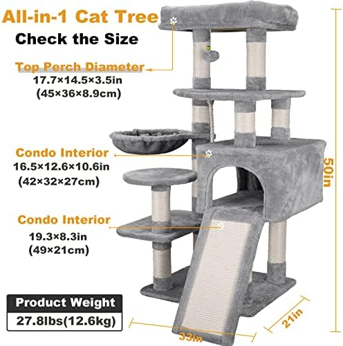 נגטה חתול עץ חתול מגדל עבור מקורה חתולים, 50 סנטימטרים רב-רמת חתול דירה עם סיסל מגרד הודעות, מוט & מגבר; סל לחתולים חתלתול